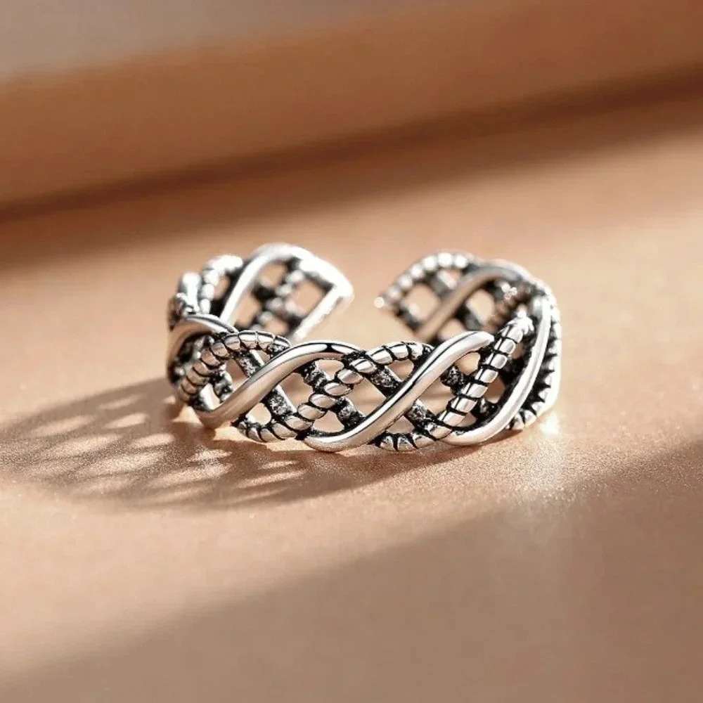 Minimalist 925 Sterling Silver Chunky Silver Ring Curb Chain Link Vintag…